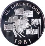 1981 FM Panama Silver 20 Balboa El Libertador NGC PF69 Ultra Cameo