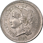 1865 Three (3) Cent Nickel Choice BU+ Superb Eye Appeal Strong Strike