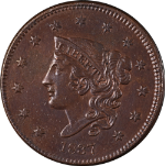 1837 Large Cent &#39;Plain Cords, Large Letters&#39; Choice BU N.3 R.1 Superb Eye Appeal