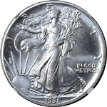 1991 Silver American Eagle $1 NGC MS69 ERROR - Obverse Struck Thru