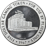 1967 Sterling Silver Five Dollar Slot Token - Riverside Casino Reno - 41gram +/-