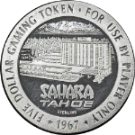 1967 Sterling Silver Five Dollar Slot Token - Sahara Tahoe - 41gram +/-