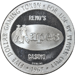 1967 Sterling Silver Five Dollar Slot Token - Mapes Casino Las Veg - 41gram +/-