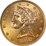 1901-P Liberty Gold $5 ICG MS65 Great Eye Appeal Strong Strike