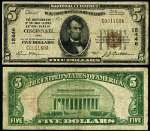 Cincinnati OH-Ohio $5 1929 T-1 National Bank Note Ch #12446 Brotherhood Railway Clerks NB Fine+
