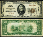 Bridgeport OH-Ohio $20 1929 T-1 National Bank Note Ch #6624 Bridgeport NB Fine+