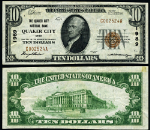 Quaker City OH-Ohio $10 1929 T-1 National Bank Note Ch #1989 Quaker City NB VF+