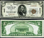 Dennison OH-Ohio $5 1929 T-1 National Bank Note Ch #6843 Dennison NB Choice CU