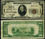 Quaker City OH-Ohio $20 1929 T-1 National Bank Note Ch #1989 Quaker City NB Fine+