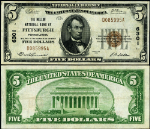 Pittsburgh PA-Pennsylvania $5 1929 T-1 National Bank Note Ch #6301 Mellon NB VF