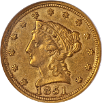 1851-P Liberty Gold $2.50 NGC AU50 Nice Eye Appeal Nice Strike
