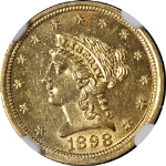 1898 Liberty Gold $2.50 NGC MS61 Superb Eye Appeal Strong Strike