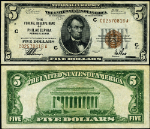 FR. 1850 C $5 1929 Federal Reserve Bank Note Philadelphia C-A Block XF+