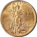 1908-S Saint-Gaudens Gold $20 CAC Sticker PCGS MS63 Key Date Superb Eye Appeal