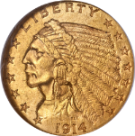 1914-P Indian Gold $2.50 NGC MS61 Nice Eye Appeal Strong Strike
