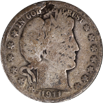 1911-P Barber Half Dollar - Error - Struck Through