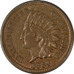 1863 Indian Cent ANACS AU55 Superb Eye Appeal Strong Strike