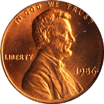 1986-P Lincoln Cent PCGS MS67RD
