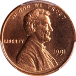 1991-P Lincoln Cent PQ+ PCGS MS67RD