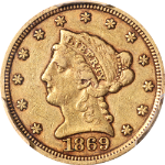 1869-S Liberty Gold $2.50 PCGS VF35 Nice Eye Appeal Nice Strike