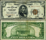 FR. 1850 C $5 1929 Federal Reserve Bank Note Philadelphia C-A Block VF+