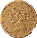 1857-S Liberty Gold $5 No Motto NGC VF Details Nice Eye Appeal Nice Strike