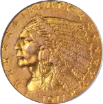1911-D Indian Gold $2.50 Strong D PCGS AU53 Key Date Nice Eye Appeal Nice Strike