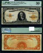 FR. 1173 $10 1922 Gold Certificate PMG VF30