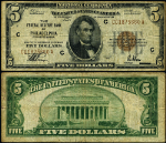 FR. 1850 C $5 1929 Federal Reserve Bank Note Philadelphia C-A Block
