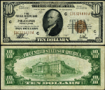 FR. 1860 C $10 1929 Federal Reserve Bank Note Philadelphia C-A Block VF