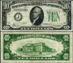 FR. 2005 JM $10 1934 Federal Reserve Note Mule Kansas City J-A Block VF Dk Green