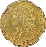 1808/7 Draped Bust Gold $5 BD-2 NGC AU Details Key Date Nice Eye Appeal