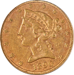 1890-P Liberty Gold $5 PCGS AU55 Decent Eye Appeal Nice Strike