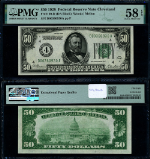 FR. 2100 D $50 1928 Federal Reserve Note Cleveland D-A Block Choice PMG AU58 EPQ