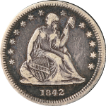 1842-O Seated Liberty Quarter &#39;Small Date&#39; Choice VF Details Key Date