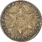 1857 Three (3) Cent Silver Choice AU/BU Great Eye Appeal Strong Strike
