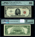 FR. 1536 $5 1963 Legal Tender D00474747A A-A Block Gem PMG CU66 EPQ