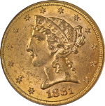 1881-P Liberty Gold $5 Repunched Date ANACS MS64 Great Eye Appeal Strong Strike