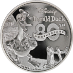 2014 Niue Silver $2 Disney Donald Duck 80th Anniversary Proof - 1oz - OGP COA