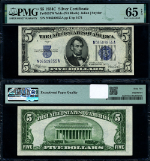 FR. 1653 W $5 1934-C Silver Certificate Wide N-A Block Gem PMG CU65 EPQ