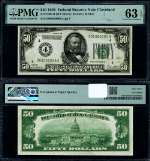 FR. 2100 D $50 1928 Federal Reserve Note Cleveland D-A Block Choice PMG CU63 EPQ