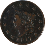 1817 Large Cent &#39;13 Stars&#39; PCGS VF20 N.11 R.1 Great Eye Appeal Nice Strike