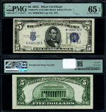 FR. 1653 W $5 1934-C Silver Certificate M-A Block Gem PMG CU65 EPQ