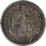 1861-P Seated Liberty Quarter Choice AU+ Great Eye Appeal Strong Strike