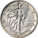 1917-S Obverse Walking Liberty Half Nice BU Details Key Date Strong Strike