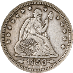 1853-P Seated Liberty Quarter - Arrows + Rays