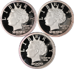 2008 Liberty Dollar(.org) Silver Lot - 2 - $10, 1 - $5 .999 Fine - 3 Coin Lot
