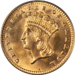 1889 Type 3 Indian Princess Gold $1 CAC Sticker PCGS MS67 Superb Eye Appeal