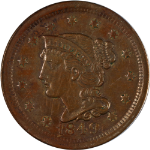 1849 Large Cent ANACS AU55 Great Eye Appeal Strong Strike