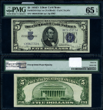 FR. 1654 N $5 1934-D Silver Certificate V-A Block Gem PMG CU65 EPQ